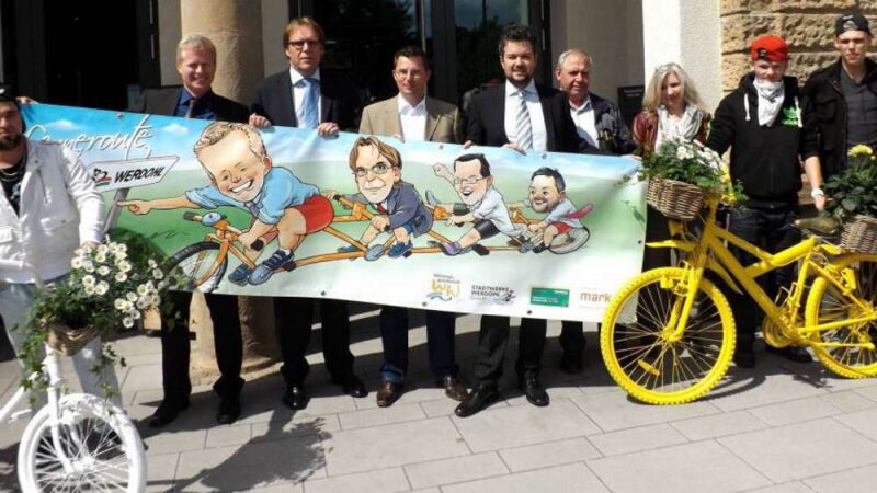 Ingo Wöste, Frank Schlutow, Michael Henke und Tobias Polte haben sich karikieren lassen.